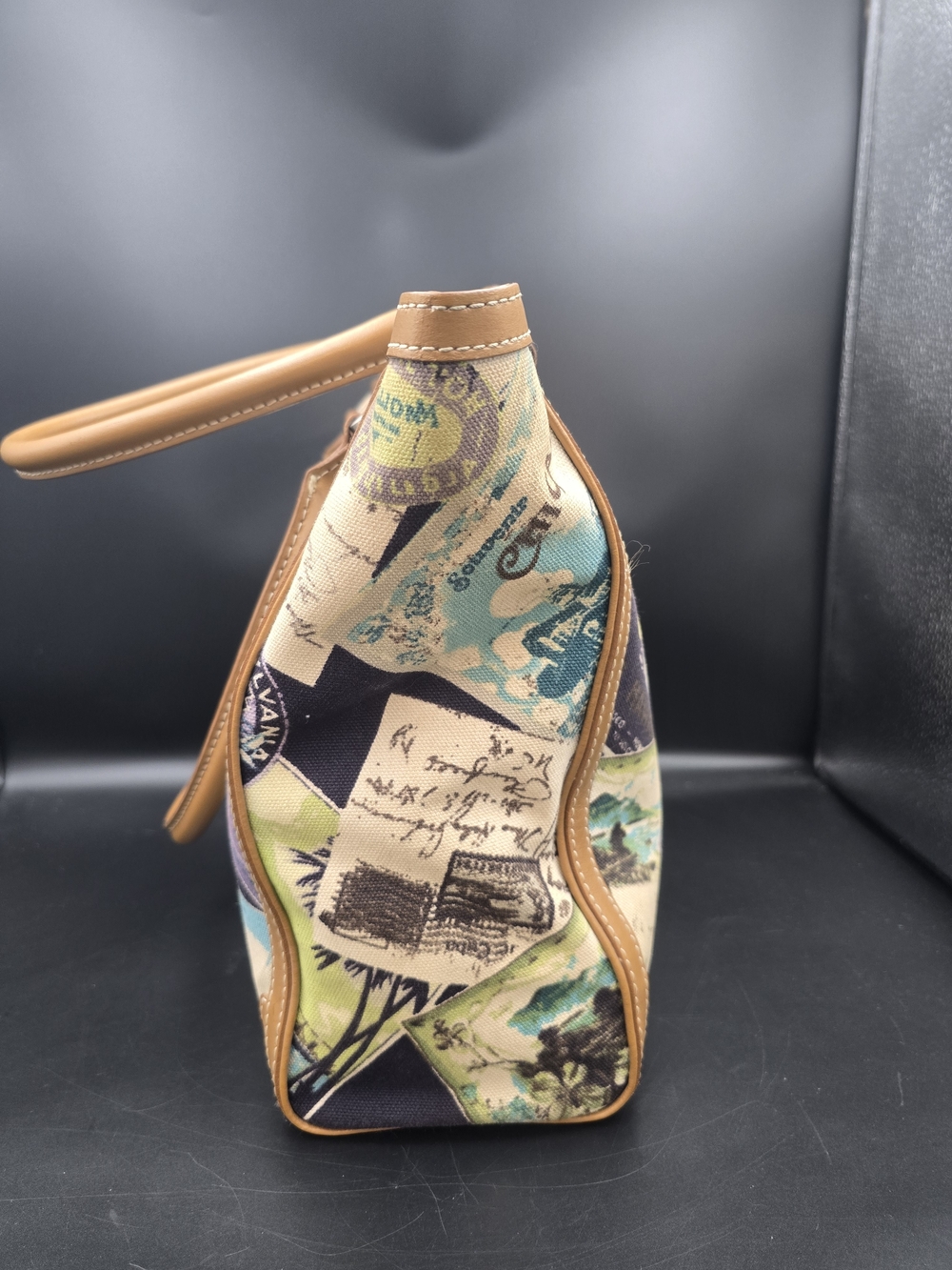 Talbots Tan Trim Postcard Print Canvas Tote - Picture 5 of 15